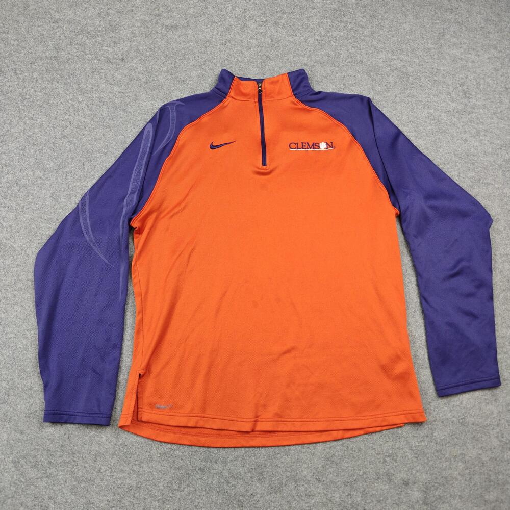 Clemson Shirt Mens Small Orange NCAA Football Nike FIT DRY Quarter Zip Pullover